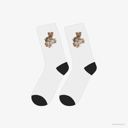 Yorkshire Terrier Socks – Unisex White Socks Classic – Ready for Hiking (on White Background)