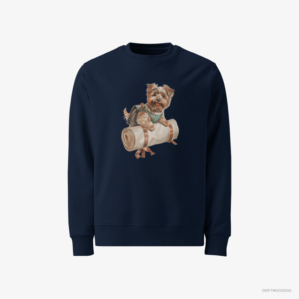 Yorkshire Terrier Sweatshirt – Men Navy Sweatshirt Classic – Ready for Hiking (on White Background)