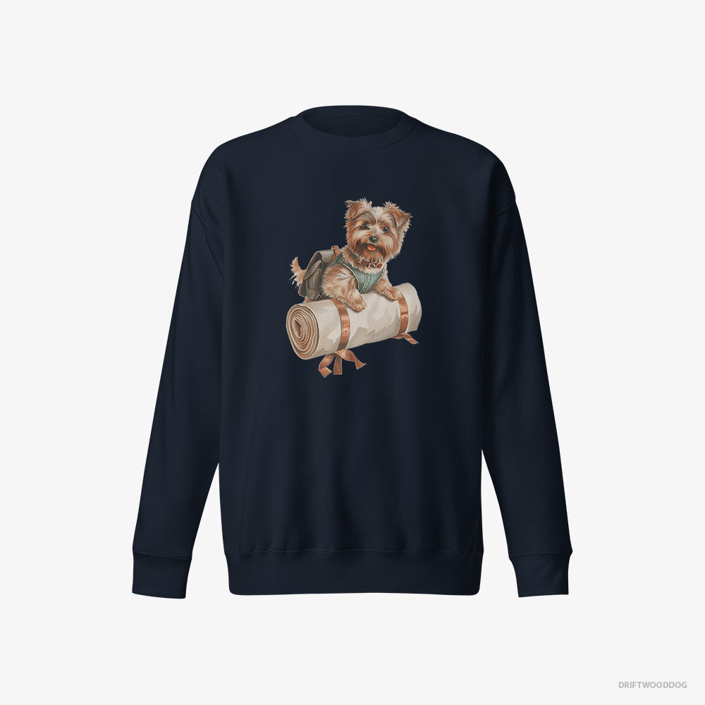 Yorkshire Terrier Sweatshirt – Women Navy Sweatshirt Eco-Friendly – Ready for Hiking (on White Background)