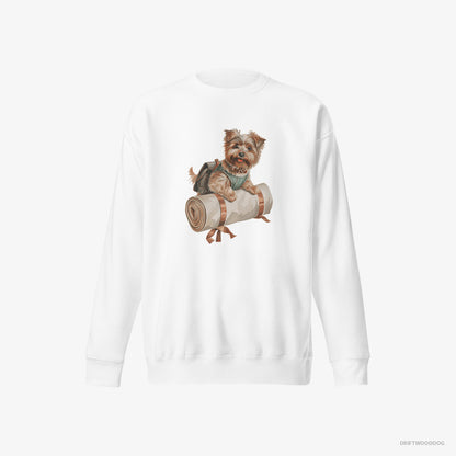 Yorkshire Terrier Ready for Hiking White Sweatshirt