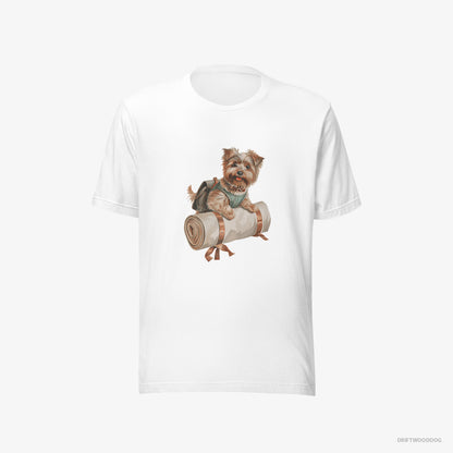 Yorkshire Terrier T-Shirt – Men White T-Shirt Eco-Friendly – Ready for Hiking (on White Background)