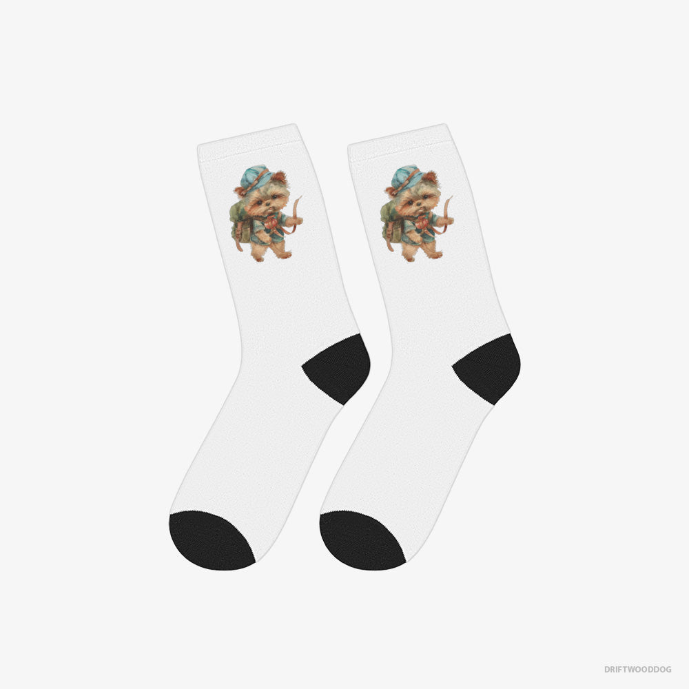 Yorkshire Terrier Rambling with a Rucksack – Socks White Eco – Eco-Friendly