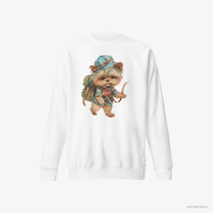 Yorkshire Terrier Rambling with a Rucksack White Sweatshirt