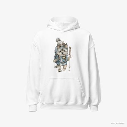 Yorkshire Terrier Hiking with a Backpack White Hoodie