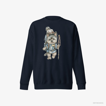 Yorkshire Terrier Hiking with a Backpack Navy Sweatshirt