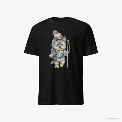 Yorkshire Terrier Hiking with a Backpack Black T-Shirt