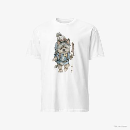 Yorkshire Terrier Hiking with a Backpack White T-Shirt