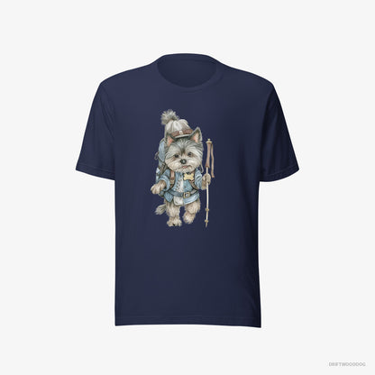 Yorkshire Terrier Hiking with a Backpack Navy T-Shirt