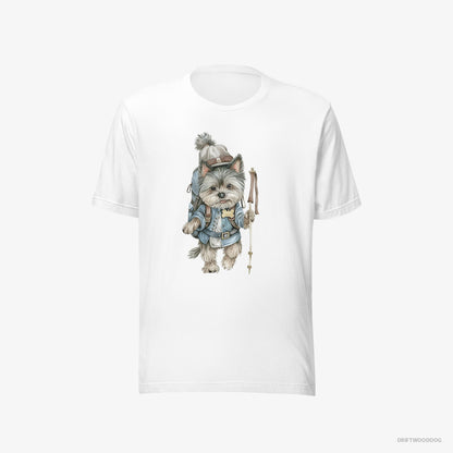 Yorkshire Terrier Hiking with a Backpack White T-Shirt