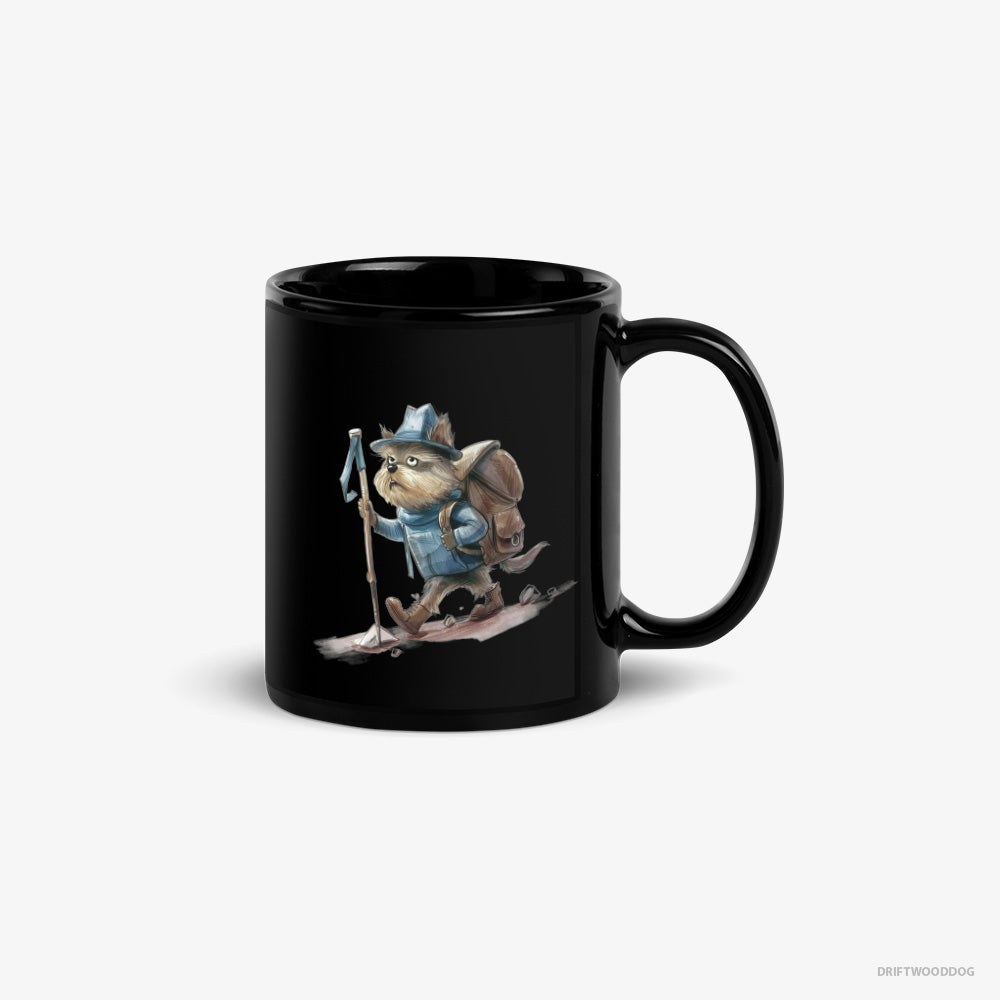 Yorkshire Terrier Mug – Unisex Black Mug Classic – Hiking (on White Background)