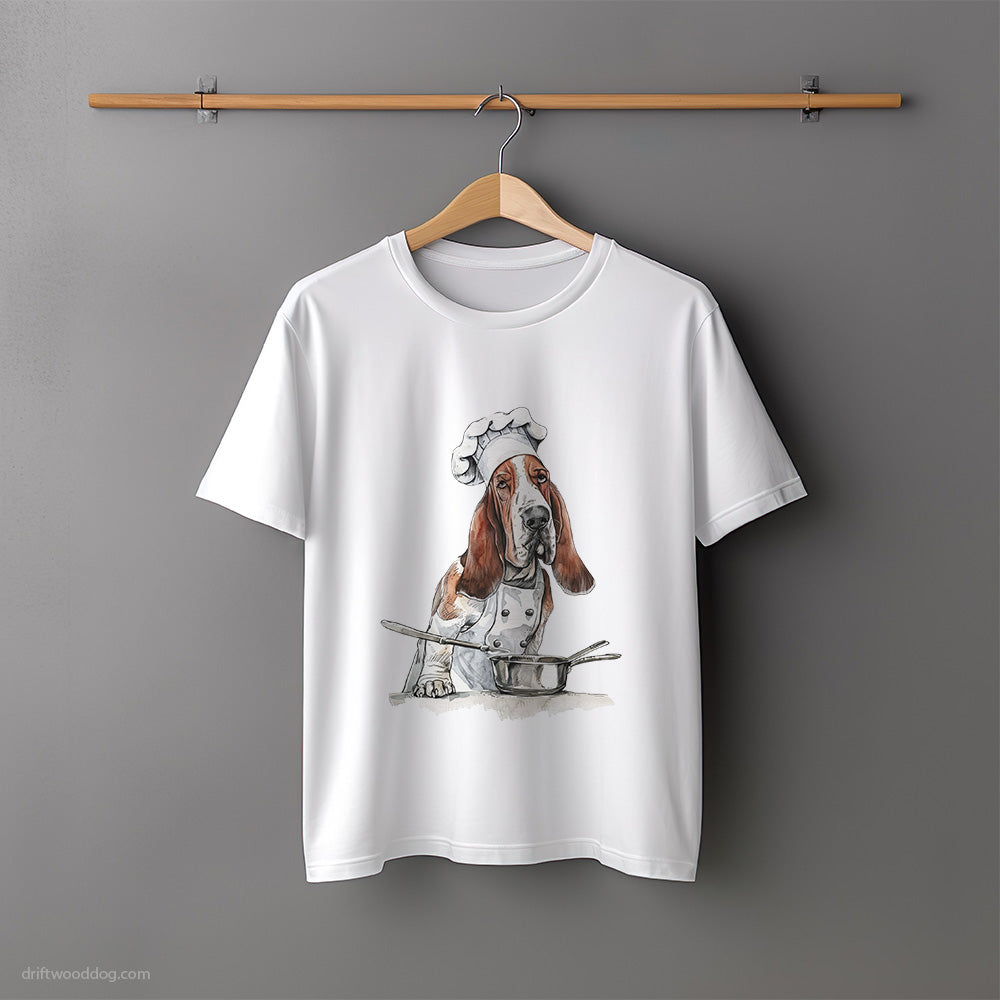 Basset Hound Dressed as a Cook T-Shirt – Unisex Tee for Dog Lovers