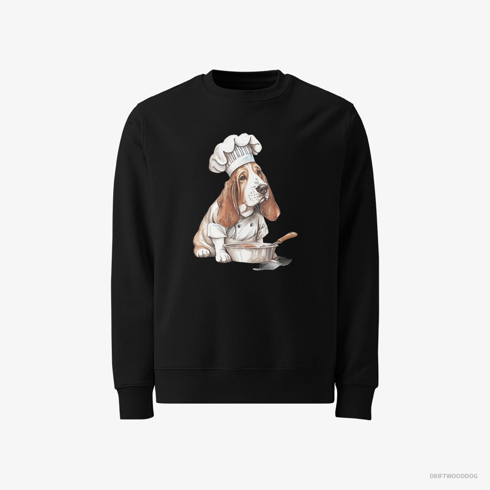 Basset Hound Sweatshirt – Men Black Sweatshirt Classic – Cooking Meals (on White Background)