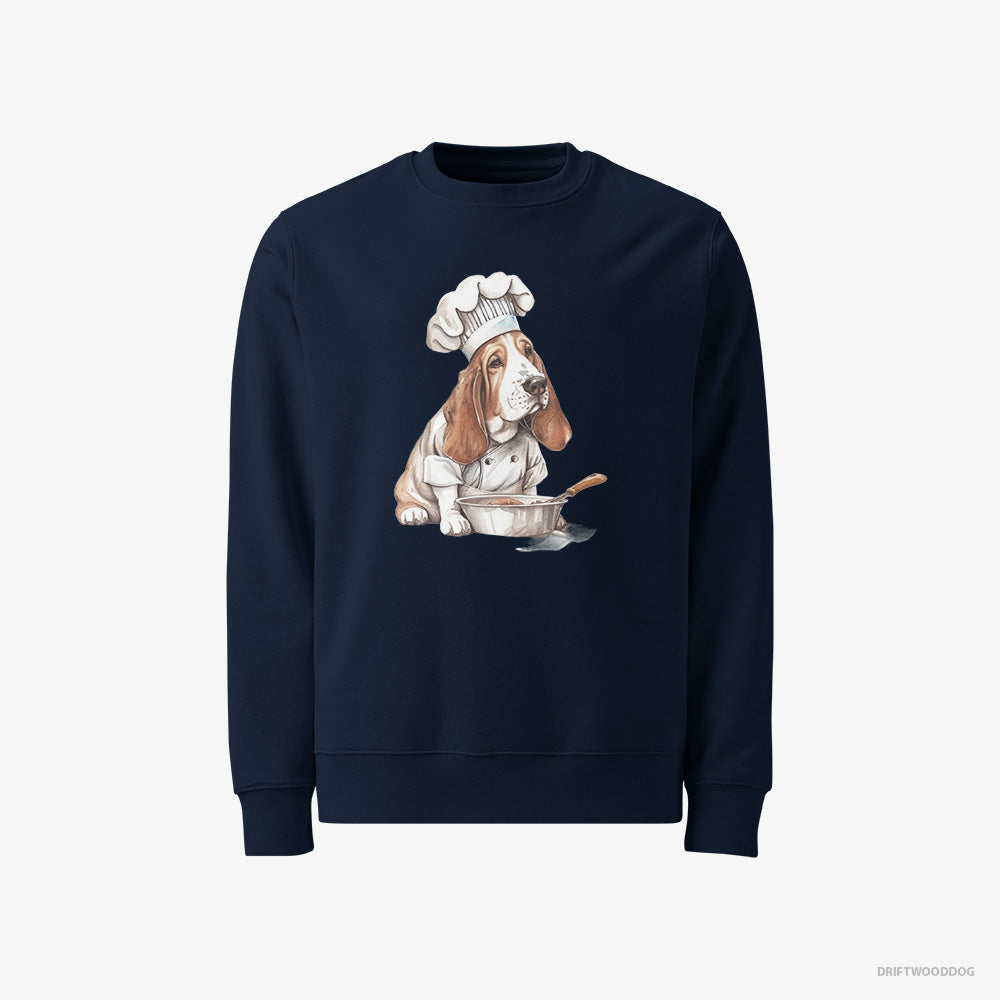 Basset Hound Sweatshirt – Men Navy Sweatshirt Classic – Cooking Meals (on White Background)