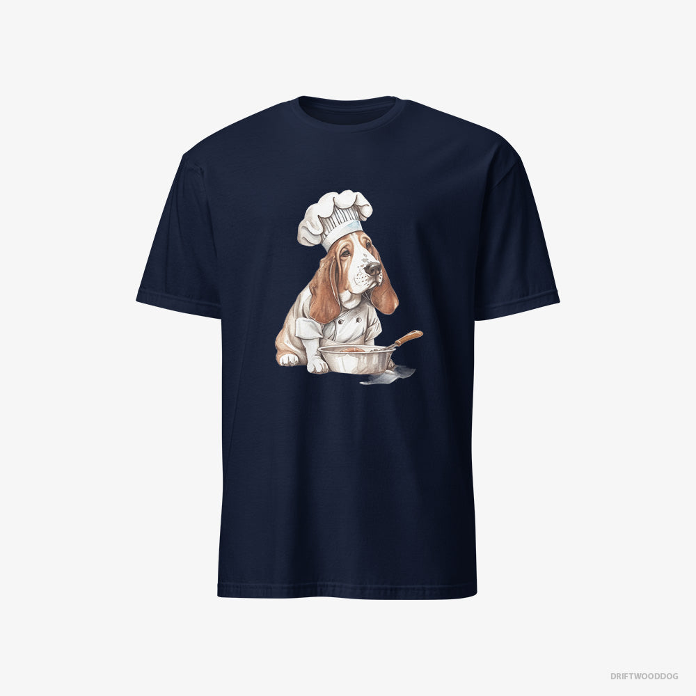 Basset Hound T-Shirt – Men Navy T-Shirt Classic – Cooking Meals (on White Background)