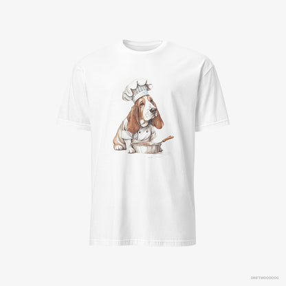 Basset Hound T-Shirt – Men White T-Shirt Classic – Cooking Meals (on White Background)