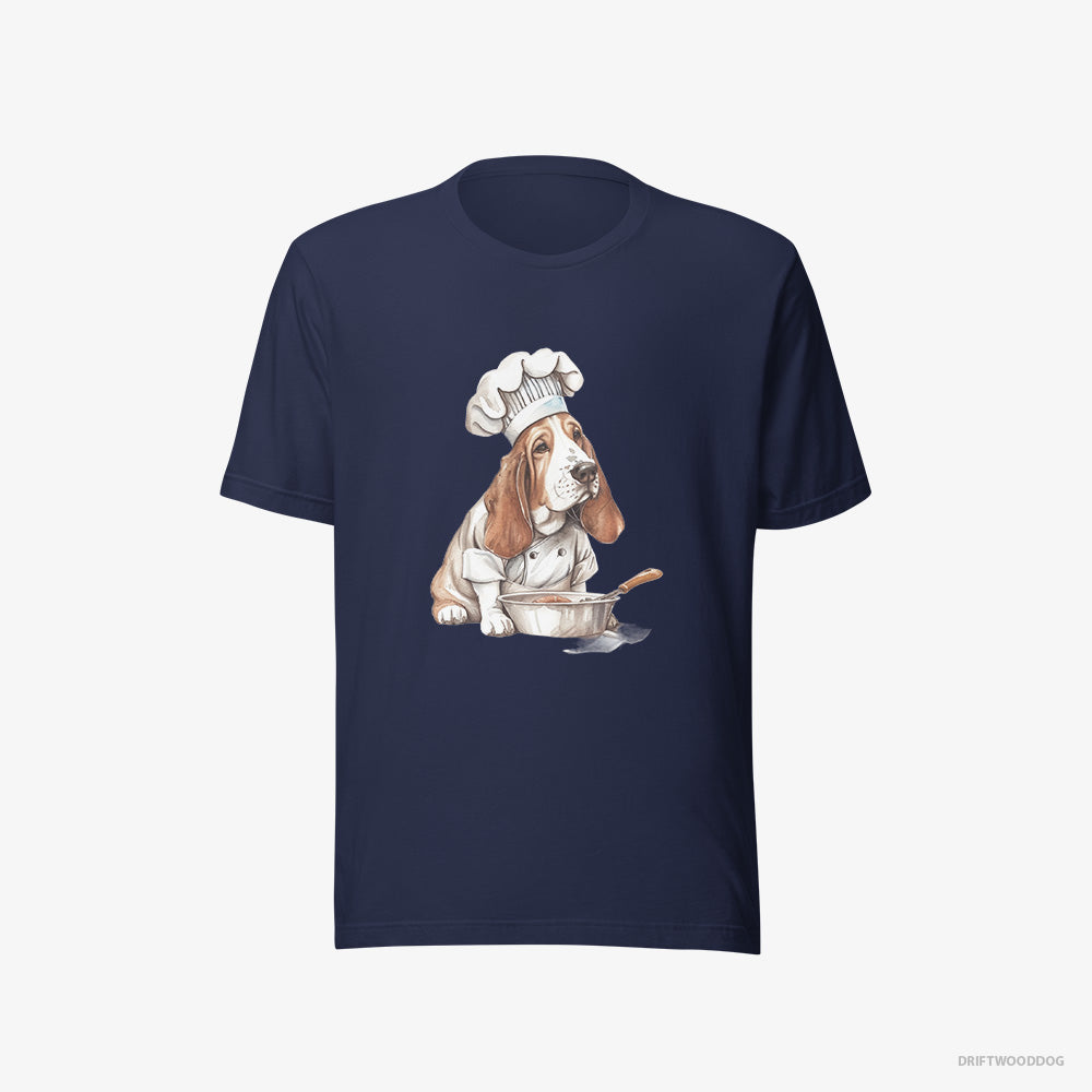 Basset Hound T-Shirt – Men Navy T-Shirt Eco-Friendly – Cooking Meals (on White Background)