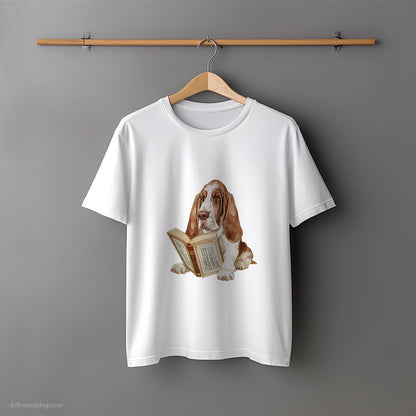 Basset Hound Studying a Book T-Shirt – Unisex Tee for Dog Lovers