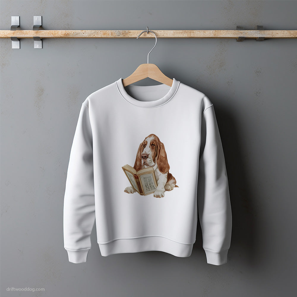 Basset Hound Studying a Book Sweatshirt – Unisex Sweatshirt for Dog Lovers