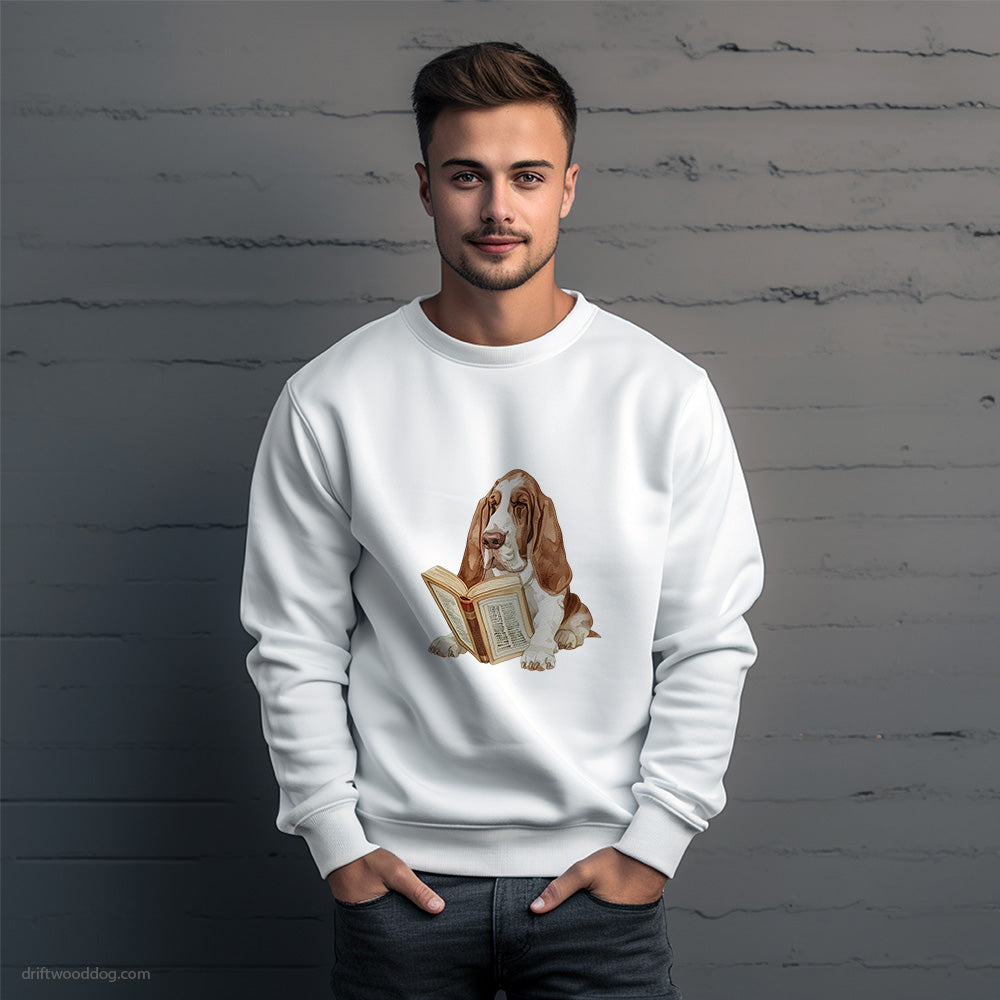 Basset Hound Studying a Book Sweatshirt – Unique Dog Sweatshirt for Men