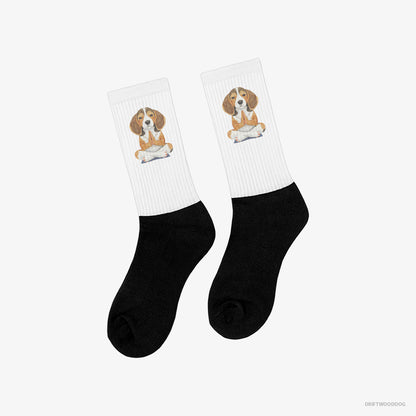 Beagle Doing Yoga White and Black Socks