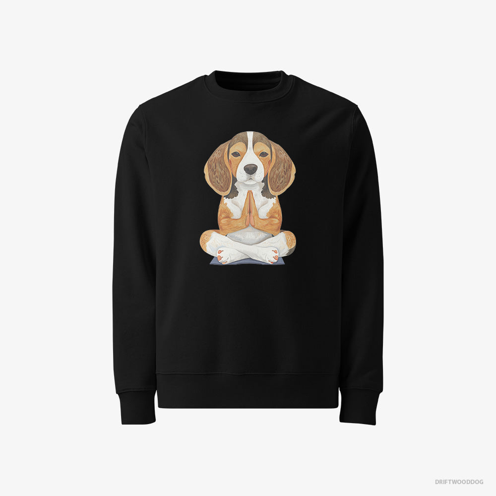 Beagle Sweatshirt – Men Black Sweatshirt Classic – Doing Yoga (on White Background)