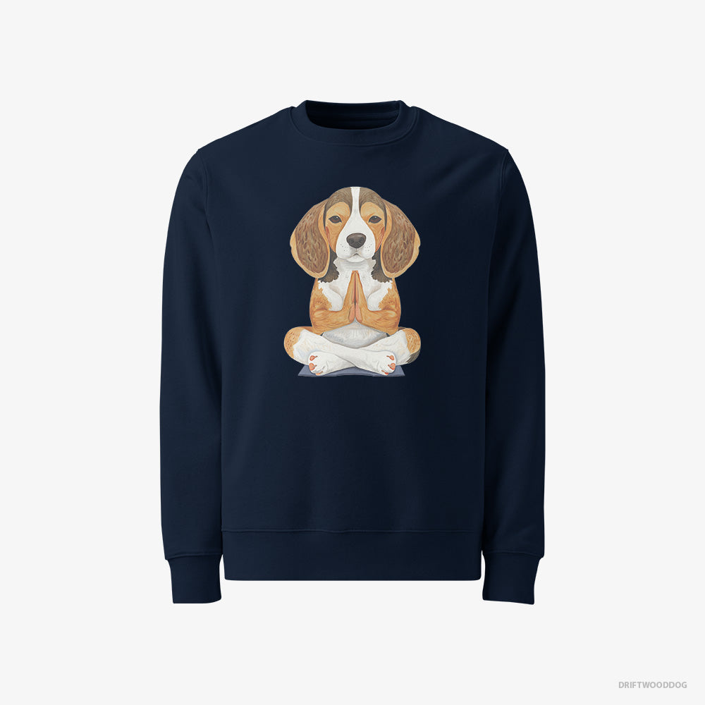 Beagle Sweatshirt – Men Navy Sweatshirt Classic – Doing Yoga (on White Background)