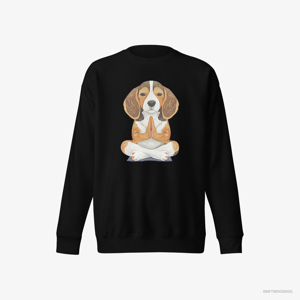 Beagle Sweatshirt – Men Black Sweatshirt Eco-Friendly – Doing Yoga (on White Background)