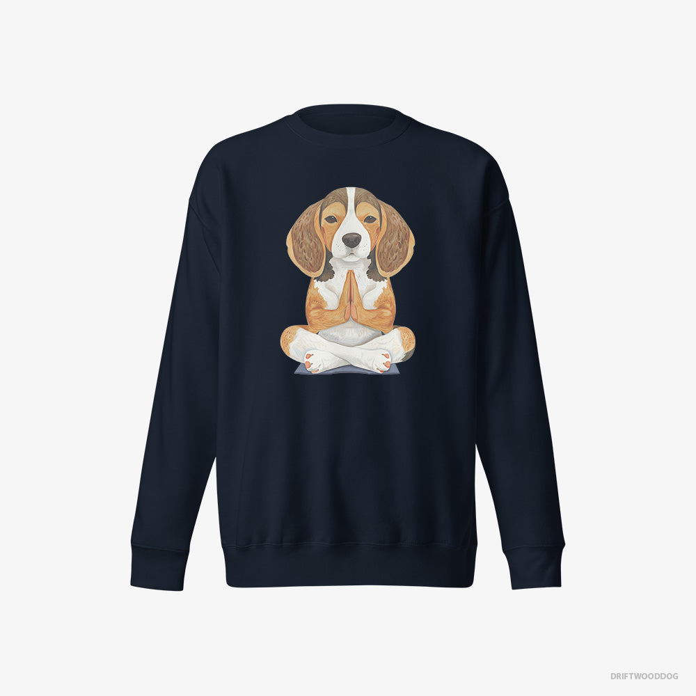 Beagle Sweatshirt – Men Navy Sweatshirt Eco-Friendly – Doing Yoga (on White Background)