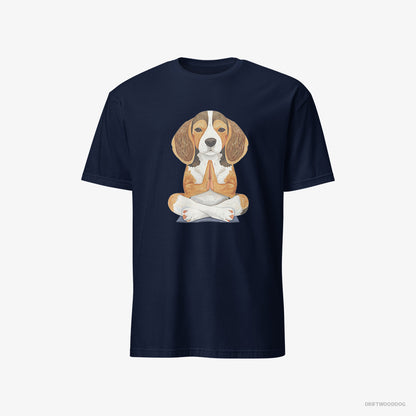 Beagle T-Shirt – Men Navy T-Shirt Classic – Doing Yoga (on White Background)