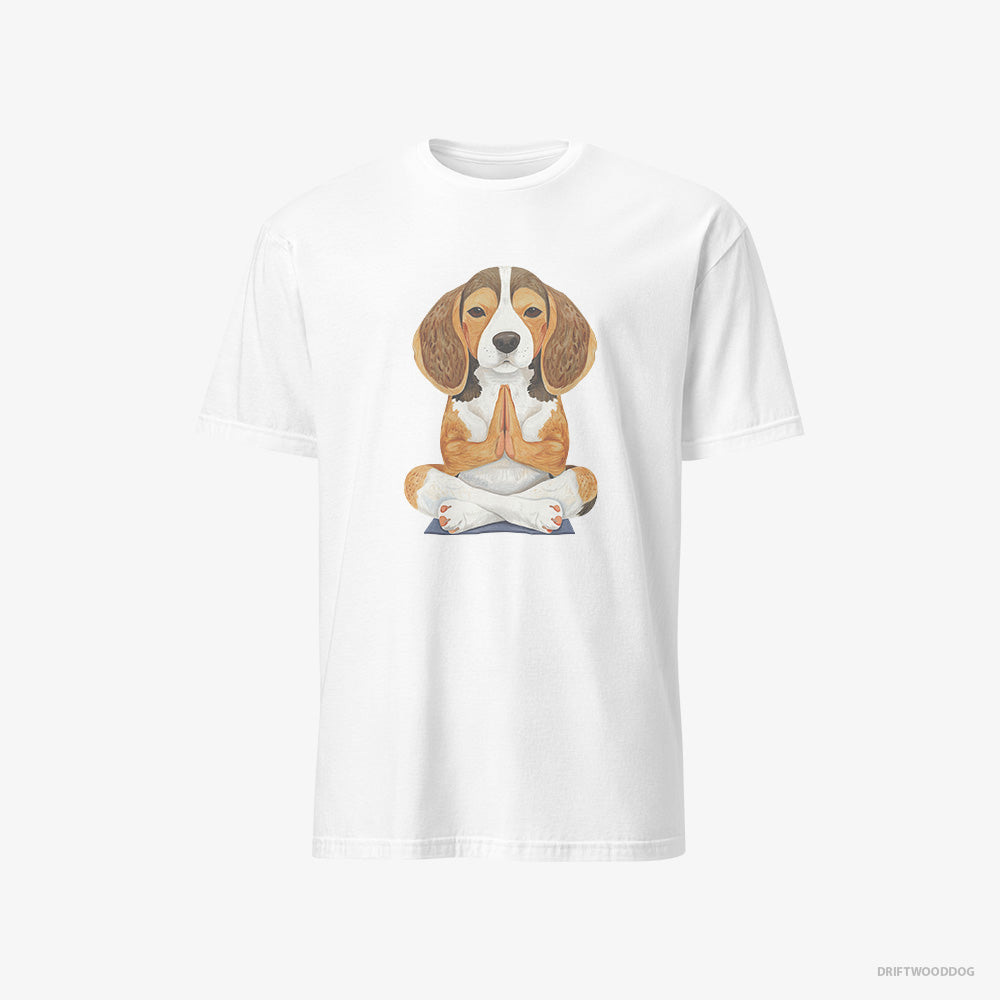 Beagle T-Shirt – Men White T-Shirt Classic – Doing Yoga (on White Background)