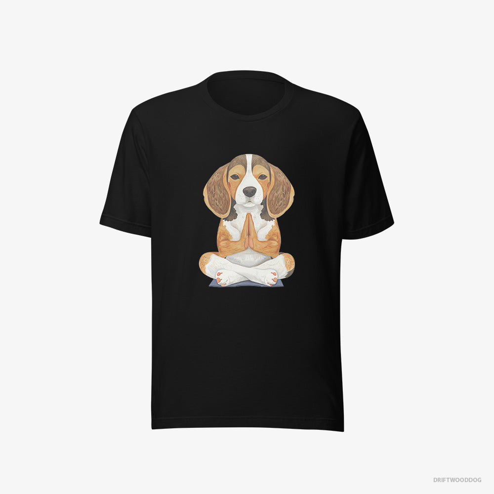 Beagle T-Shirt – Men Black T-Shirt Eco-Friendly – Doing Yoga (on White Background)