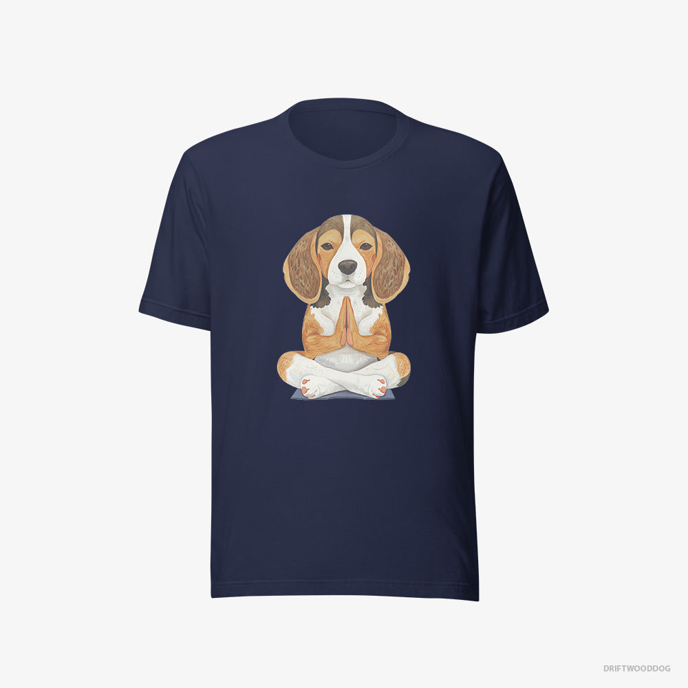 Beagle T-Shirt – Men Navy T-Shirt Eco-Friendly – Doing Yoga (on White Background)