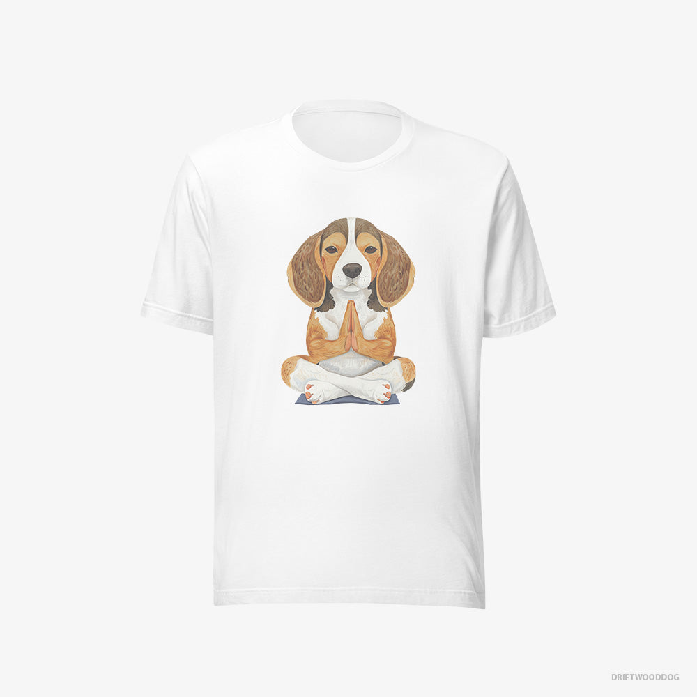 Beagle T-Shirt – Men White T-Shirt Eco-Friendly – Doing Yoga (on White Background)