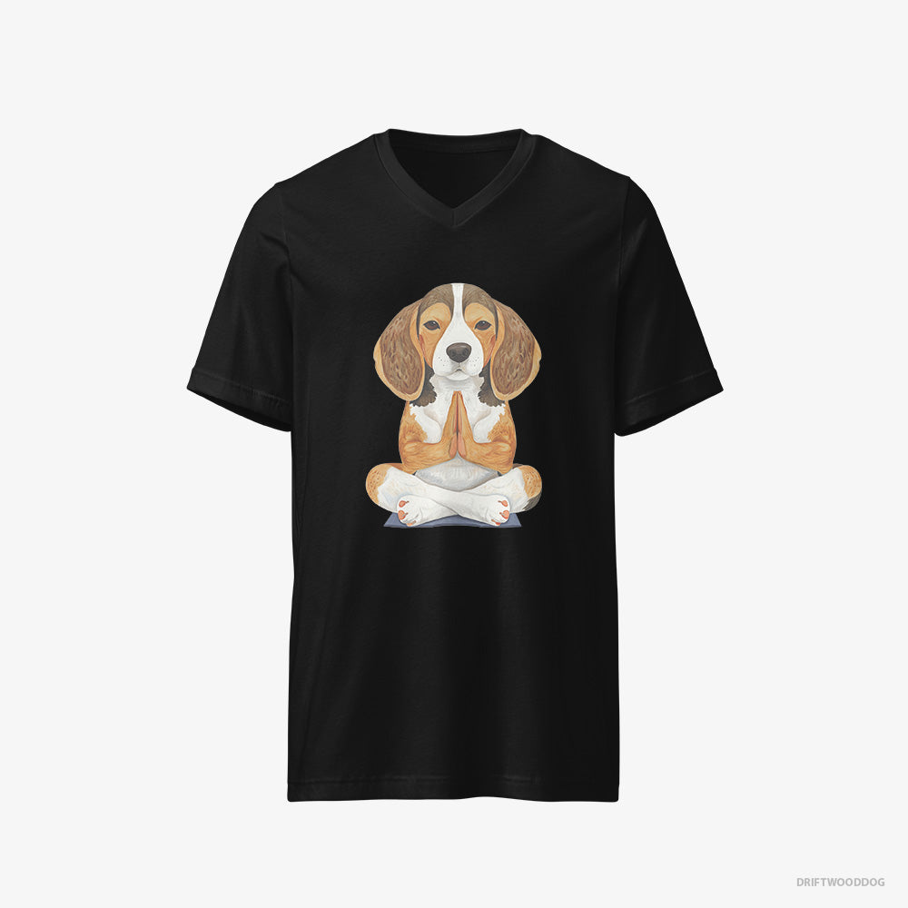 Deep in Thought Beagle Doing Yoga – Women's T-Shirt Black V-Neck – V-Neck