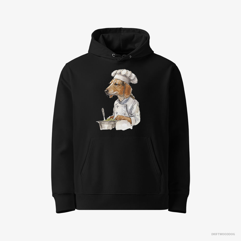 Beagle Hoodie – Women Black Hoodie Eco-Friendly – Cooking Meals (on White Background)