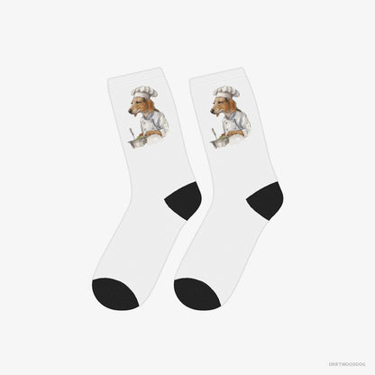 Beagle Socks – Unisex White Socks Eco-Friendly – Cooking Meals (on White Background)