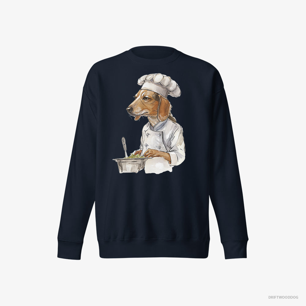 Beagle Sweatshirt – Women Navy Sweatshirt Eco-Friendly – Cooking Meals (on White Background)