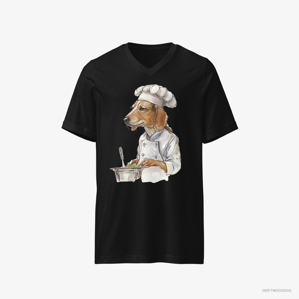 Beagle T-Shirt – Men Black T-Shirt V-Neck – Cooking Meals (on White Background)