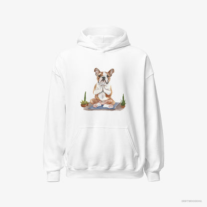 Bulldog Meditating during Yoga White Hoodie