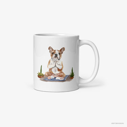 Bulldog Meditating during Yoga White Mug