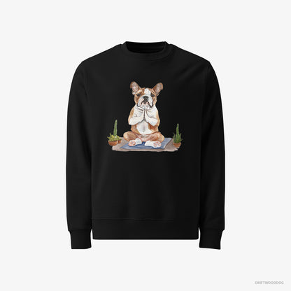 Bulldog Sweatshirt – Men Black Sweatshirt Classic – Meditating during Yoga (on White Background)