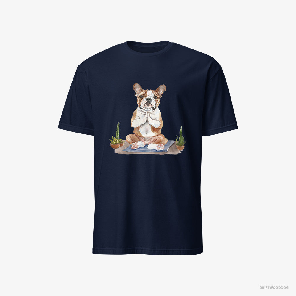 Bulldog T-Shirt – Men Navy T-Shirt Classic – Meditating during Yoga (on White Background)