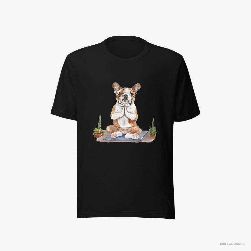 Bulldog T-Shirt – Men Black T-Shirt Eco-Friendly – Meditating during Yoga (on White Background)