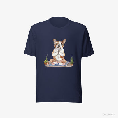 Bulldog T-Shirt – Men Navy T-Shirt Eco-Friendly – Meditating during Yoga (on White Background)