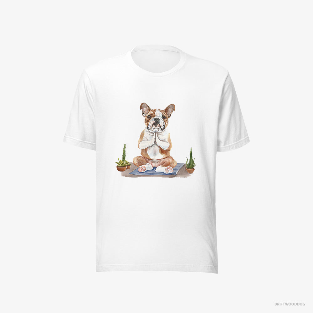 Bulldog T-Shirt – Men White T-Shirt Eco-Friendly – Meditating during Yoga (on White Background)