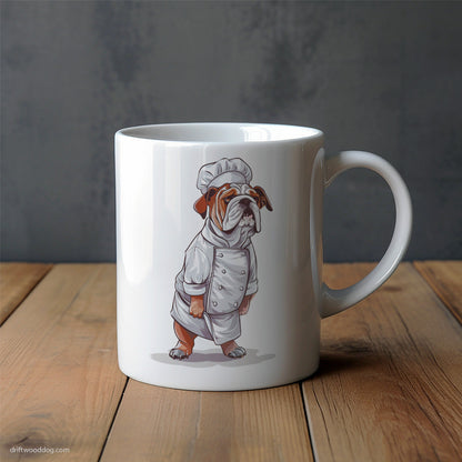 Tired Bulldog Dressed as a Chef Mug – Unique Dog Cups | Dog-Themed Mugs