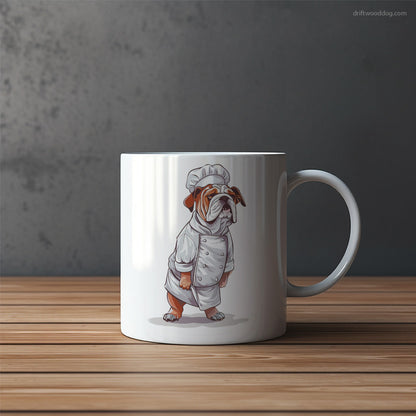 Tired Bulldog Dressed as a Chef Mug – Funny Dog Coffee Mugs | Quirky Canine Drinkware