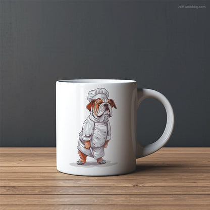 Tired Bulldog Dressed as a Chef Mug – Custom Dog Mugs | Personalized Pet Mugs