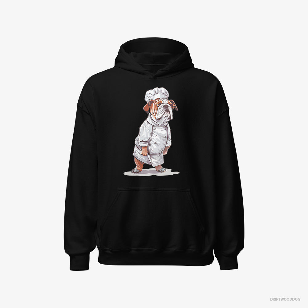 Bulldog Hoodie – Men Black Hoodie Classic – Dressed as a Chef (on White Background)