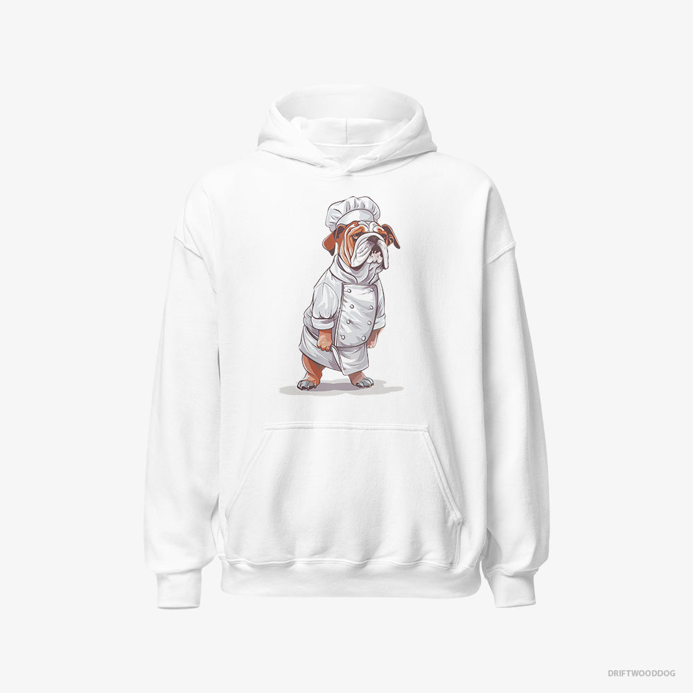 Bulldog Hoodie – Men White Hoodie Classic – Dressed as a Chef (on White Background)